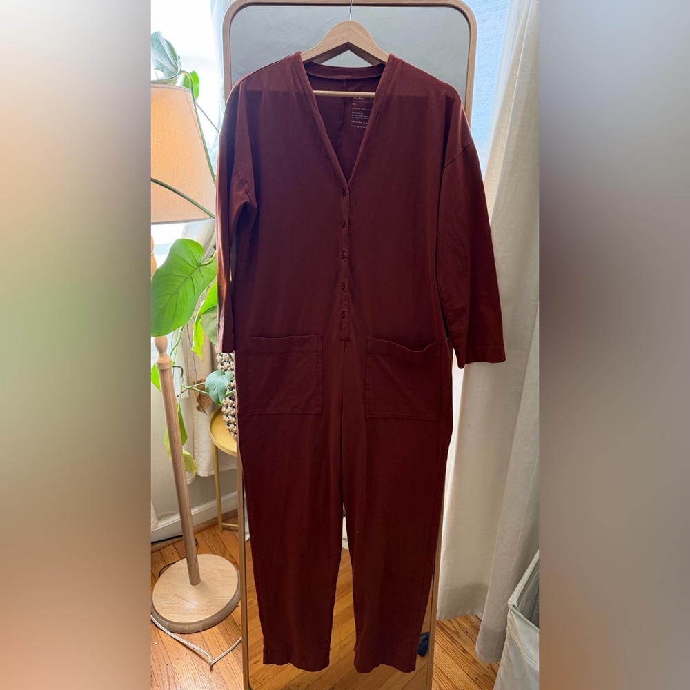 Women's Maroon Button-Front Utility Jumpsuit